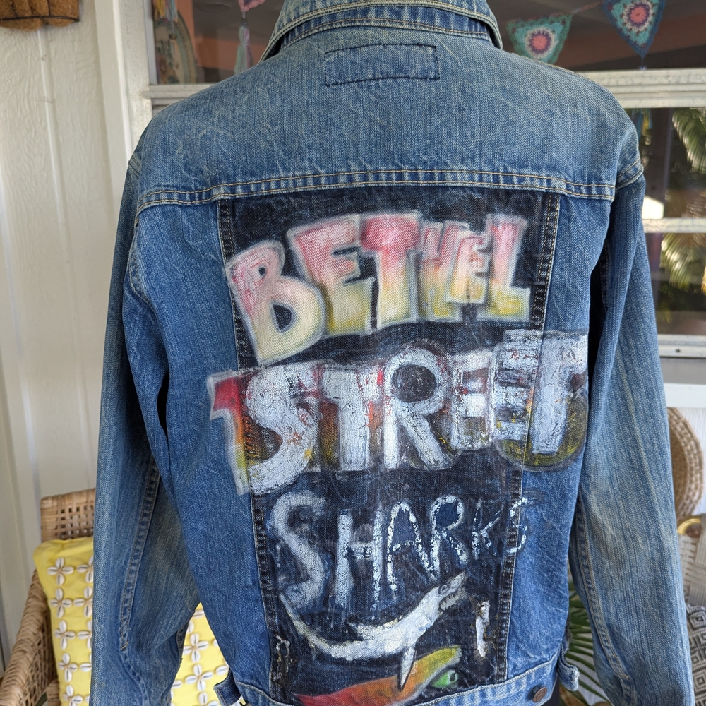 Vintage 80s Graffiti Trucker Jacket M? Blue Jean Jacket Punk Denim - Picture 9 of 16
